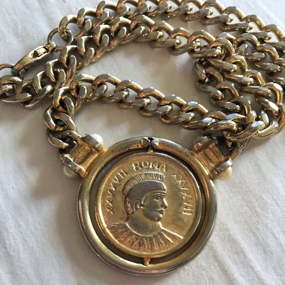 Chunky Gold Plated Rome Coin Necklace